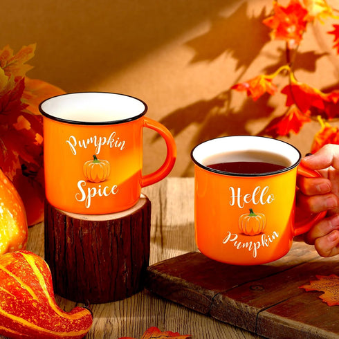 2 Pcs 14oz Hello Pumpkin Fall Mugs Pumpkin Spice Autumn Coffee Mug Orange Pumpkin Mug Campfire Autumn Coffee Cups for Happy Halloween Thanksgiving...