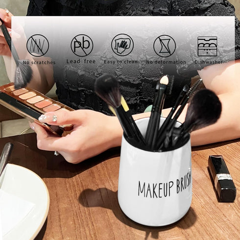 LEETOYI Ceramic Makeup Brush Holders for Bathroom Vanity and Countertop, Farmhouse Cosmetic Storage Organizer Cup, White...
