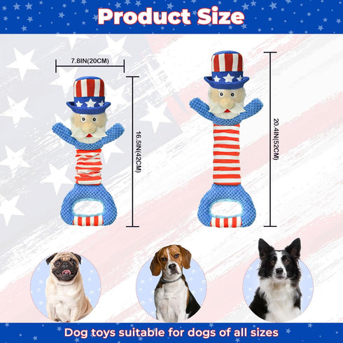 Vehomy 4th of July Dog Toy Independence Day Dog Squeaky Toy for Aggressive Chewers Uncle Sam Dog Plush Toy Pet Dog Tug of War Toy Pet Interactive ...