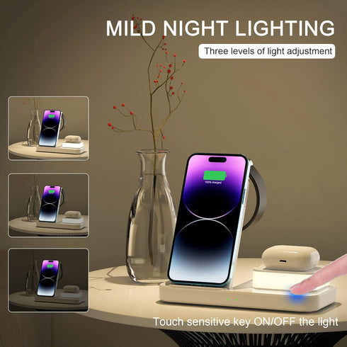 Wireless Charging Station Compatible with Apple iWatch8/Ultra/7/SE/6/5/4/3/2, 3 in 1 Wireless Charger Nightlight for Airpods 2/3/Pro iPhone 14 Plu...