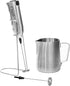 Ozeri Deluxe Milk Frother and 12 oz Frothing Pitcher in Stainless Steel, with Extra Whisk Attachment...