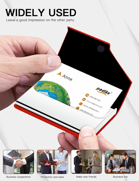 Padike Business Card Holder, PU Leather & Stainless Steel Multi Card Case for Men & Women, Name Card Holder, Credit Card Wallet, ID Case/Holder wi...