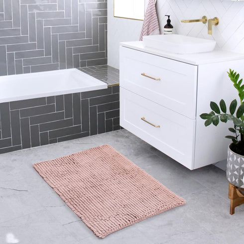 FRESHMINT Chenille Bathroom Rugs Mat 24"x17", Non-Slip Bath Mat for Bathroom Floor & Bathtub, Washable Soft Shower Shag Bath Rugs, Fluffy Thick Wa...