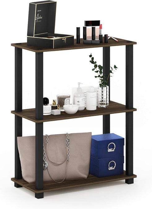 Furinno Turn-S-Tube 3-Tier Compact Multipurpose Shelf Display Rack with Square Tube, Columbia Walnut/Black...