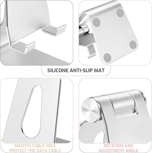 Aluminum Alloy Cell Phone Stand,Adjustable Tabletop Metal Phone Holder,Desktop Phone Dock Holder,Smartphone Cradle,Silver......