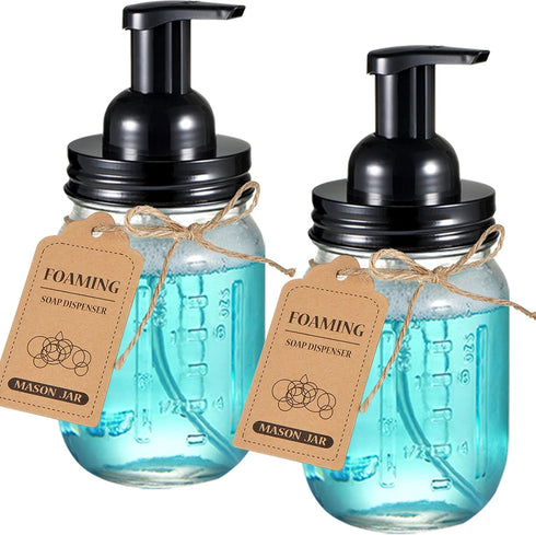 SheeChung Mason Jar Foaming Soap Dispenser-Rustproof Stainless Steel Lid & Foaming Soap Pump, Refill Foam Hand Soap Dispenser Glass for Bathroom K...