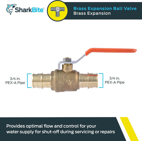 SharkBite 3/4 Inch Expansion Ball Valve for PEX-A Pipe, Brass Plumbing Fittings for PEX A Tubing, UAB22462LFA...