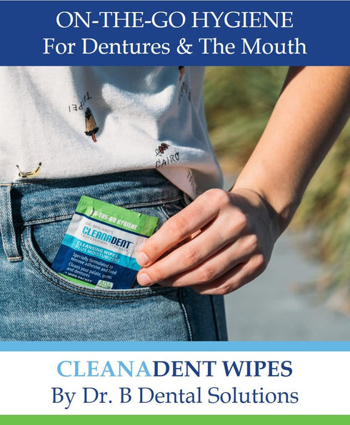 Dr. B Dental Solutions Cleanadent Wipes - Convenient Denture Cleaning Wipes, Refreshes Gums, No Artificial Colors/Flavors - 30 Pack...