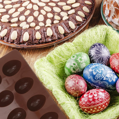 Amosfun Silicone Baking Cake Mold 8-Cavity Easter Egg Shaped Molds for Diy Cooking Perfect for Chocolate Muffins and Cakes - Coffee Color 10.62 X ...