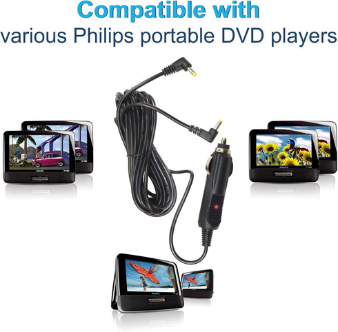 HQRP Car Charger Compatible with Philips 7 9 10 inches Dual Screen Headrest Portable DVD Player LY-02 AY-4133 AY-4128 AY-4197 PD9016 PET7402 Pet94...