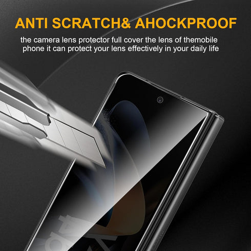 3 Pack Privacy Screen Protector for Samsung Galaxy Z Fold 4 With 3 Pack Camera Lens Protector, Anti Spy Tempered Glass 9H Hardness, Black Protecto...