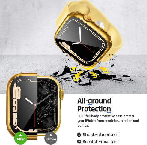 Goton 2 in 1 Waterproof Case for Apple Watch Screen Protector 44mm SE 2nd Gen Series 6 5 4 SE, 360 Protective Glass Face Cover Hard PC Bumper + Ba...