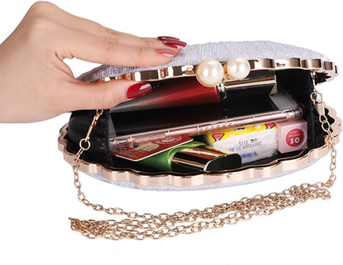 Women Mini Pleated Seashell Evening Clutch Handbag Chain Strap Cross-body Bag...