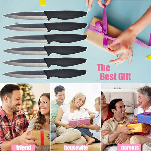 Steak Knives Set of 6 Extremely Sharp Kitchen Ceramic Black Blade Knife...