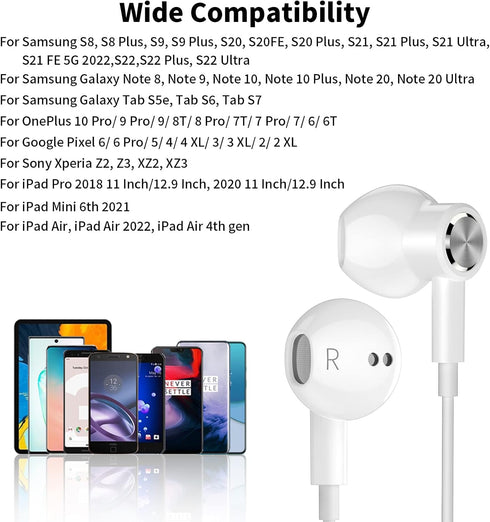 USB C Headphones, Type C Earphones for Samsung Galaxy S20 S21 S22 S23 S24 FE Ultra Apple iPhone 15 Pro Max iPad Magnetic Wired Earbuds Microphone ...