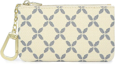 Luxury Zip Key Chain Pouch | Mini Coin Purse Wallet Card Holder with Clasp | for Men Women (Cream)...