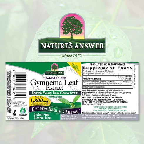 Nature's Answer Alcohol-Free Gymnema Leaf 1oz Extract | Gluten-Free | Non-GMO | Vegan | No Artificial Flavors or Preservatives | Single Count...