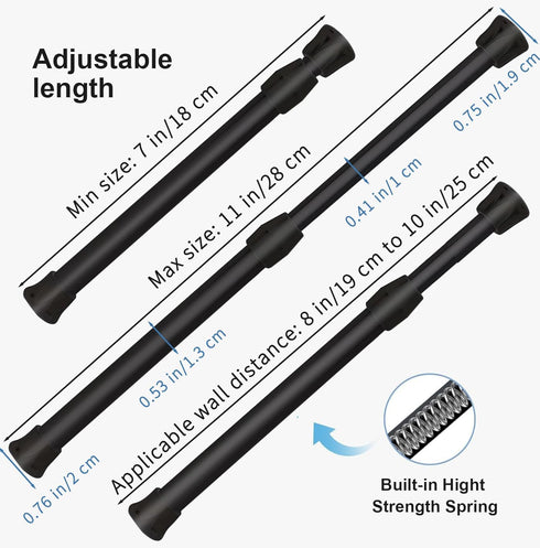 6Pcs Small Tension Rod, Goowin Tension Rod, No Drilling Rustproof Spring Adjustable Mini Tension Curtain Rod for Closet, Cupboard, Wardrobe, Books...