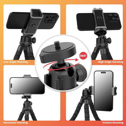 Aureday Cell Phone Tripod, Flexible Mini Tripod with Remote and Cold Shoe, Small Tripod Stand for Video Recording, Vlogging, Compatible with Micro...