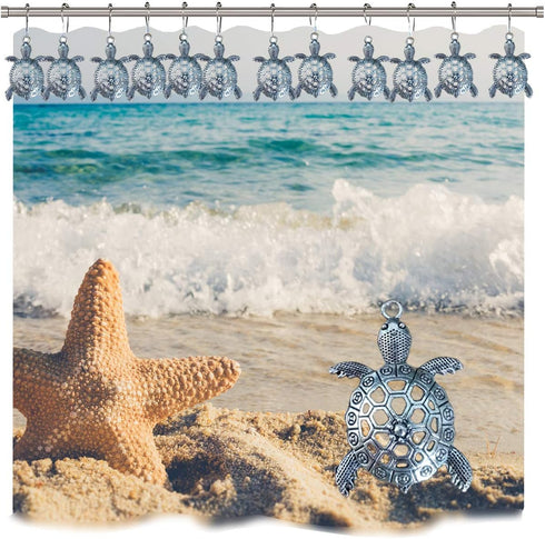 Sea Turtles Shower Curtain Hooks Rings - Silver Metal Shower Hooks for Shower Curtain, Rust Proof Shower Curain Hooks Clips Bathroom Accessories S...