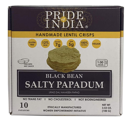Pride Of India - Salty Black Bean Namkeen Papadum Lentil Crisp - 10 count (3.53oz - 100gm) - Lentil Chips, Gluten-Free Crackers, Healthy Snacks, I...