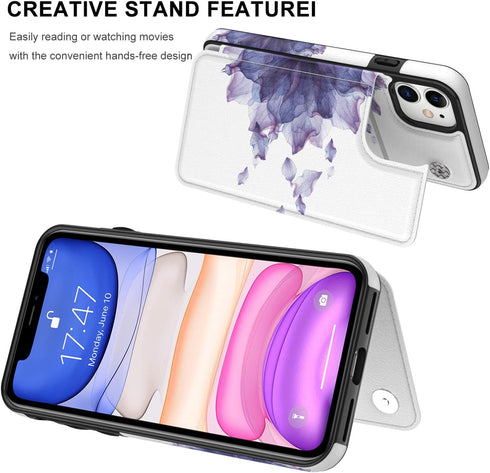 LETO for iPhone 11 Case,Flip Folio Leather Wallet Case Cover with Fashion Floral Designs for Girls Women,Built-in Card Slots Kickstand,Protective ...