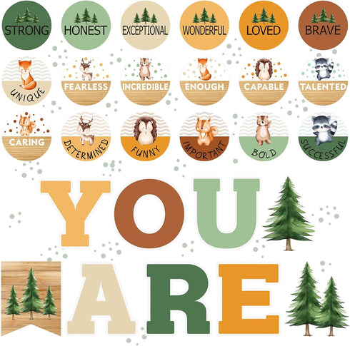 27 Pcs Classroom Affirmation Station Bulletin Board Set Positive Bulletin Board Decorations Woodland Tree Animal Motivational Posters for Classroo...