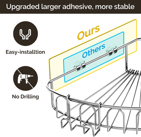 Orimade Corner Shower Caddy Stainless Steel with Hooks Wall Mounted Bathroom Shelf Storage Organizer Adhesive No Drilling 2 Pack, Silver Only for ...