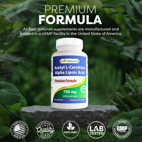 Best Naturals Acetyl L-Carnitine and Alpha Lipoic Acid 750 mg 120 Capsules...