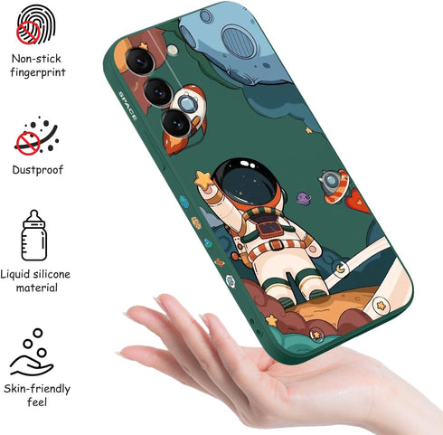 Galaxy S22 Case, Samsung Galaxy S22 Case Slim Shockproof Silica Astronaut Pattern Side Creative Design Samsung S22 Phone Cover-Astronaut Green...