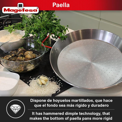 MAGEFESA® Carbon - paella pan 9 in - 23 cm and 1 Servings, made in Carbon Steel, with dimples for greater resistance and lightness, ideal for cook...