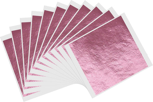 Pink Gold Leaf Sheets,100 Sheets 3.15" Baby Pink Gilding Gold Foil for Paintings, Arts Crafts, Nail Deco, Furniture...