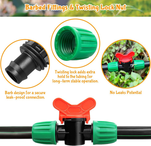 10 Pack Drip Irrigation Valve for 1/2 Inch Drip Tubing (1/2" ID x 0.65" OD)?1/2'' In-line Locked Barbed Ball Valve Drip Line Shut Off Valve Parts ...