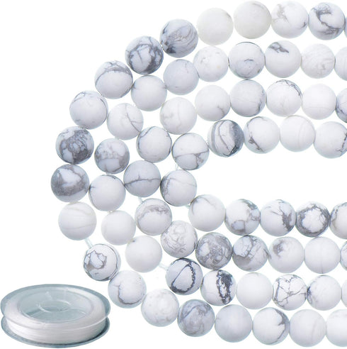 8mm Natural Matte White Howlite Round Gemstone Frosted 100Pcs Bulk Loose Beads for Jewelry Making with Stretch Beading Cord LPBeads...