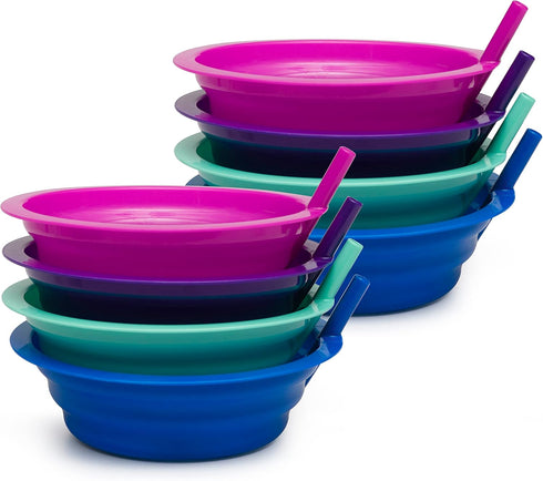 Klickpick Home Soup Cereal Bowls with Straws - Set of 8 Kids Bowls with Built-in Straws - 22 Ounce Toddler Sippy Bowls Dishwasher/Microwave Safe B...