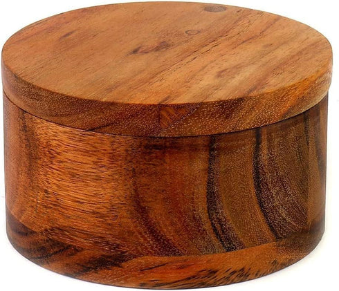 Acacia Wood Salt or Spice Box with Swivel Cover perfect for keeping table salt, gourmet salts, herbs or favorite seasonings, close at hand on your...