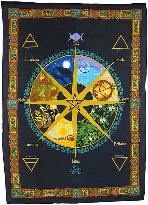 Pagan Wheel of The Year Tapestry, Calendar Natural Cycle Cotton Tapestry 52" x 76"...