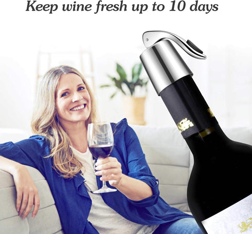 Wine Stopper - Stainless Steel Wine Bottle Stopper with Silicone Seal, Reusable Beverage Preserver, Freshness Keeper, Premium Bottle Sealers, Idea...