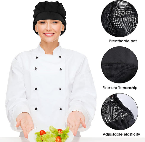 Yolev 2Pcs Chef Hats-Kitchen Baker Cooking Hair Nets Food Service Hairnets for Women Men with Brim (Black)...