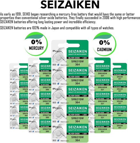 377 SR626SW 1.55V 0% Hg Silver Oxide Watch Battery (5 Batteries) Made in Japan by Seiko...