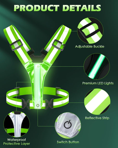 Zacro LED Reflective Vest Running Gear, 5 Lights Colors High Visibility Reflective Running Gear Rechargeable Light Up Running Vest for Walking Run...