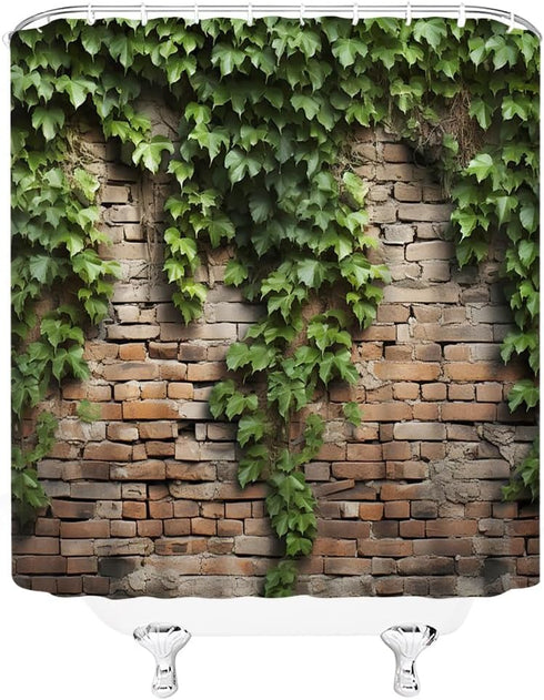 Green Leaves Shower Curtain Brick Wall Garden Landscape Nature Plant Rustic Country Red Brown Stone Wall Creative Bathroom Decor Fabric Curtains w...