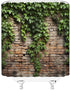 Green Leaves Shower Curtain Brick Wall Garden Landscape Nature Plant Rustic Country Red Brown Stone Wall Creative Bathroom Decor Fabric Curtains w...