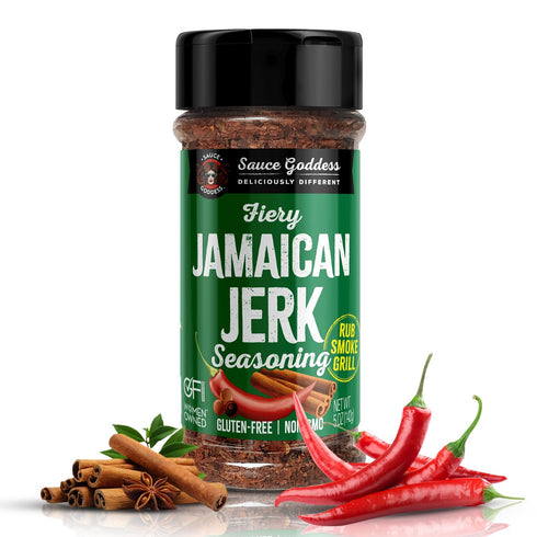 Sauce Goddess Fiery Jamaican Jerk Spice Shaker - Seasonings and Spices for Cooking with Caribbean Flavors! For Chicken, Pork, Seafood & More - Low...
