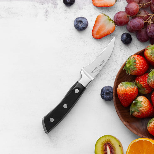 BEZIA Peeling Paring Knife 2.75 inch, German High-Carbon Steel, Fruit Knife Kitchen Knife with Ergonomic and Full Tang Handle, Black...