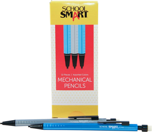 School Smart Medium Point .7 mm Lead Mechanical Pencils and Erasers - Pack of 12 - Assorted Colors...