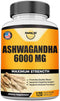 Ashwagandha Root Extract 6000mg per Serving, with Black Pepper for Better Absorption, Energy, Cognitive Function, Immune Support & Overall Wellnes...
