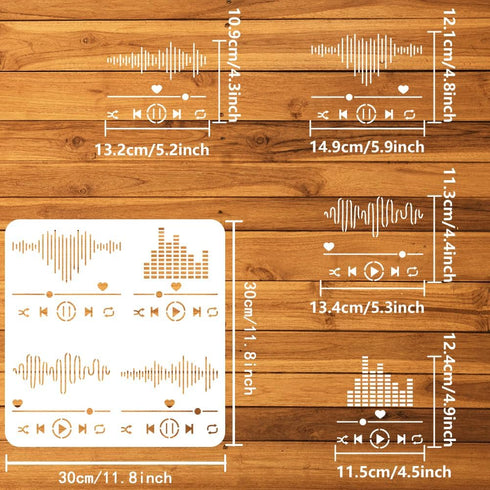 FINGERINSPIRE Music Player Painting Stencil 11.8x11.8 inch Reusable Music Playback Pause Pattern Stencil Music Themed Plastic Stencil for Painting...