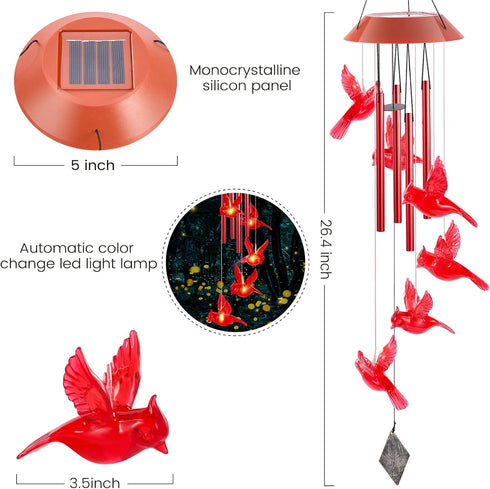 Cardinal Wind Chimes,Red Cardinal Bird Wind Chimes for Garden Decor,Garden Gifts Women Birthday/Thanksgiving/Christmas, for Mom Grandma...