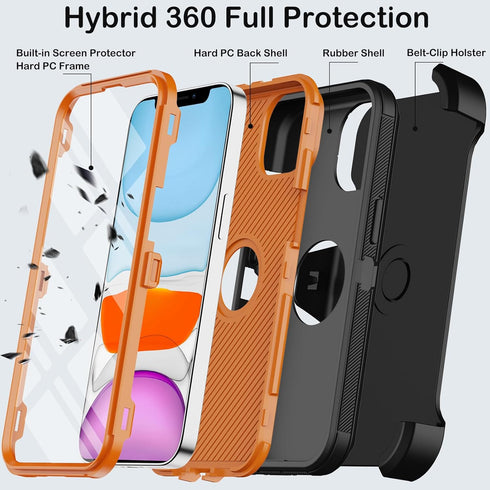 for iPhone 11 Case with Belt Clip Holster,Built-in Screen Protector,Heavy Duty Shockproof Drop Protection Military Grade Durable Phone Cover with ...